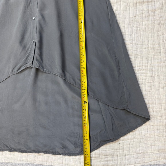 Eileen Fisher Silk Dress  Gray Short Sleeve Button Down Hi-Lo Hem Size XS Casual - Picture 5 of 6